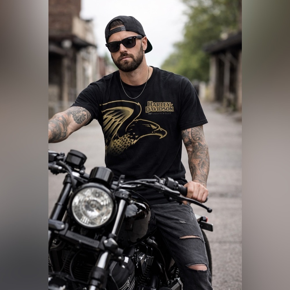 Harley-Davidson Men’s Tee in Black and Gold Size Large